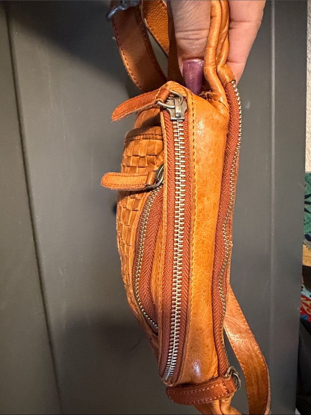 Woven Leather Belt Bag in Tan - Picture 6 of 16